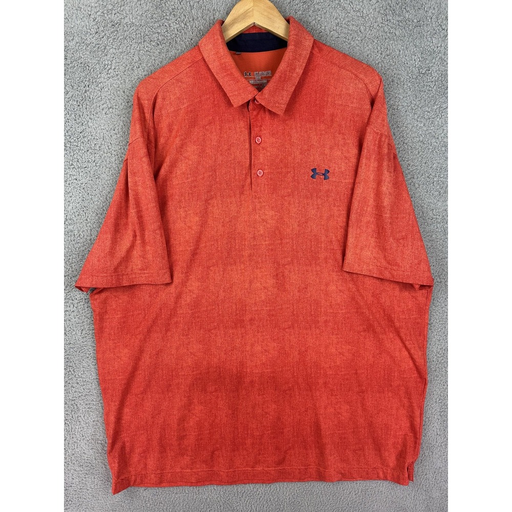 Under Armour Golf Polo Shirt Mens 2XL Red Loose Heat Gear Performance Athletic